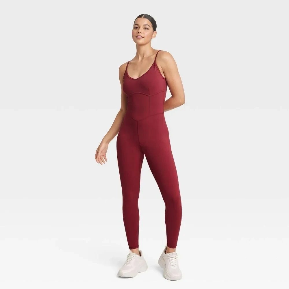 A-14 JoyLab Women's Corset‎ Bodysuit Leotard Stretch - Wine Red XL
